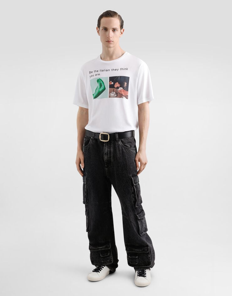 Dolce & Gabbana Camiseta De Algodón Con Estampado Mano Y Tacita