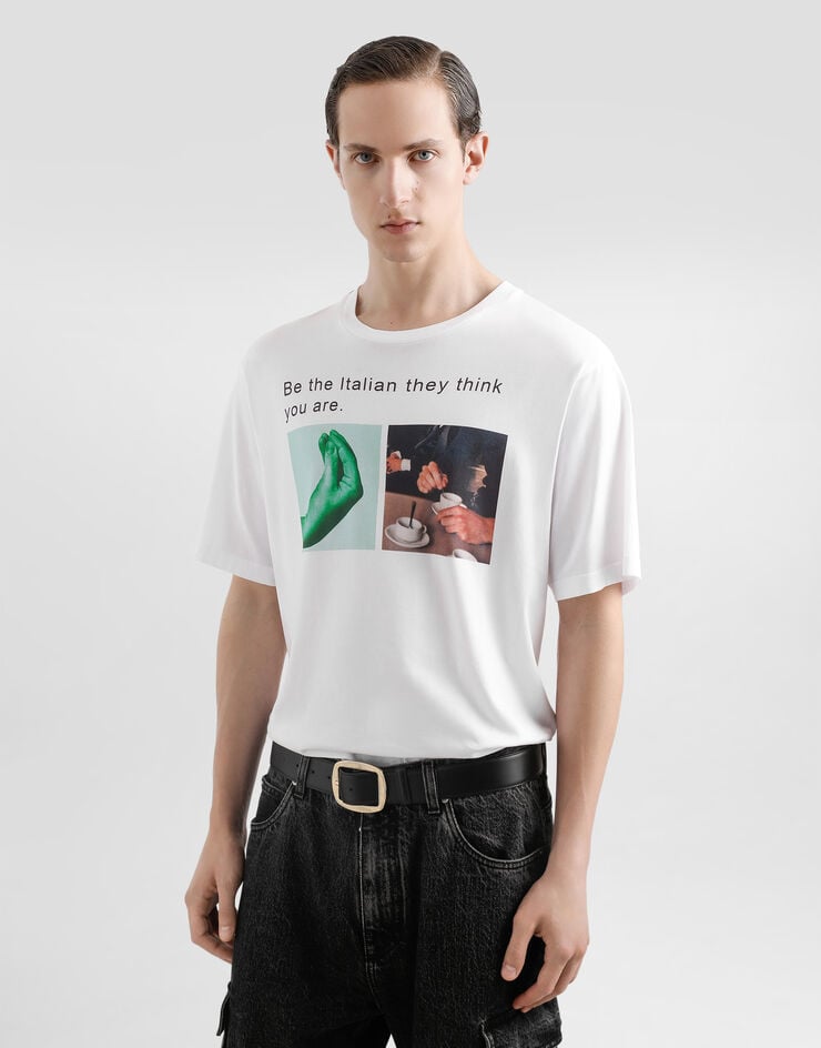 Dolce & Gabbana Camiseta De Algodón Con Estampado Mano Y Tacita