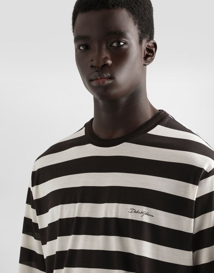 Dolce & Gabbana Camiseta De Manga Corta De Punto De Seda Con Estampado De Raya