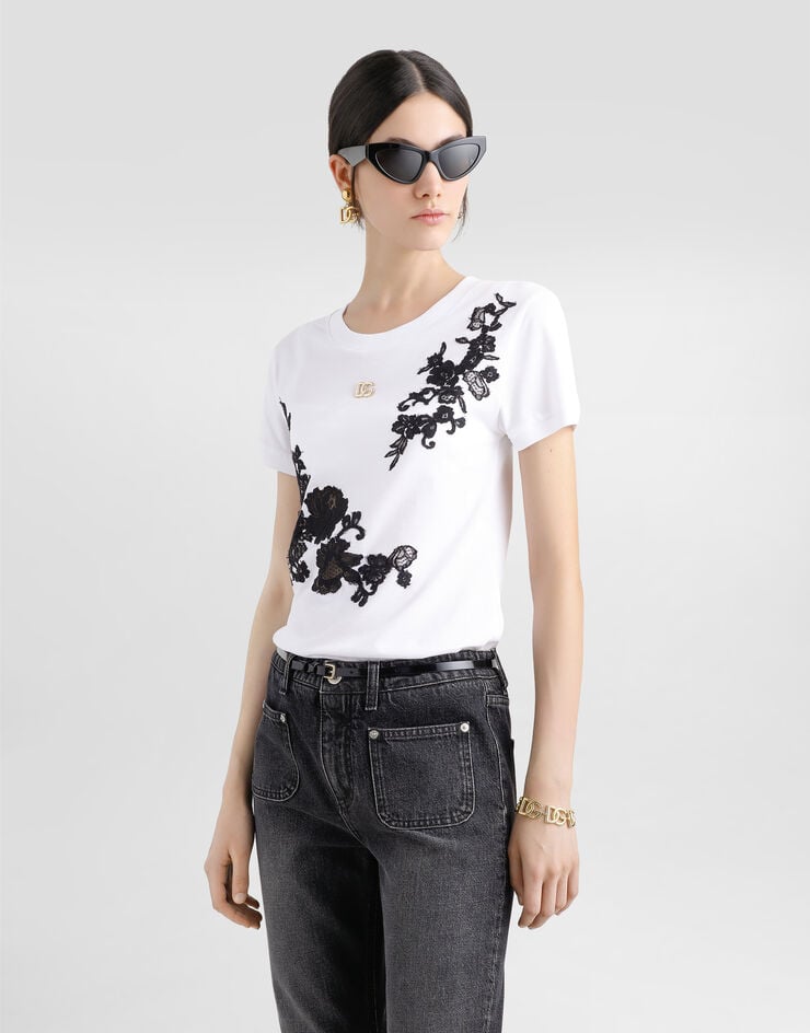 Dolce & Gabbana Camiseta De Punto Con Detalles De Encaje Y Logotipo DG Pin