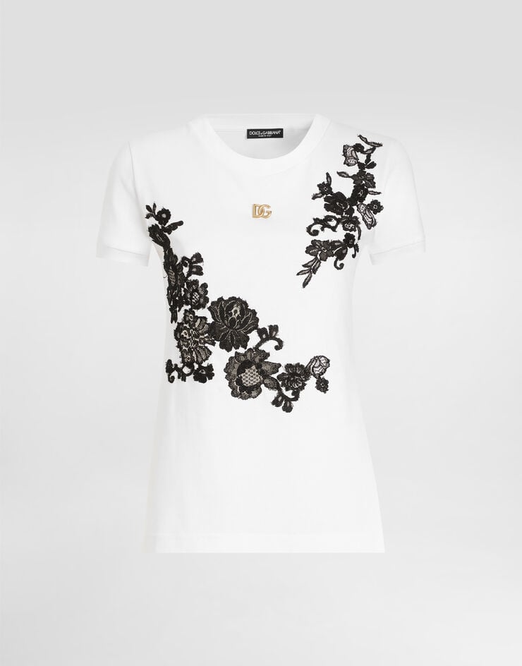 Dolce & Gabbana Camiseta de punto con detalles de encaje y logotipo DG pin