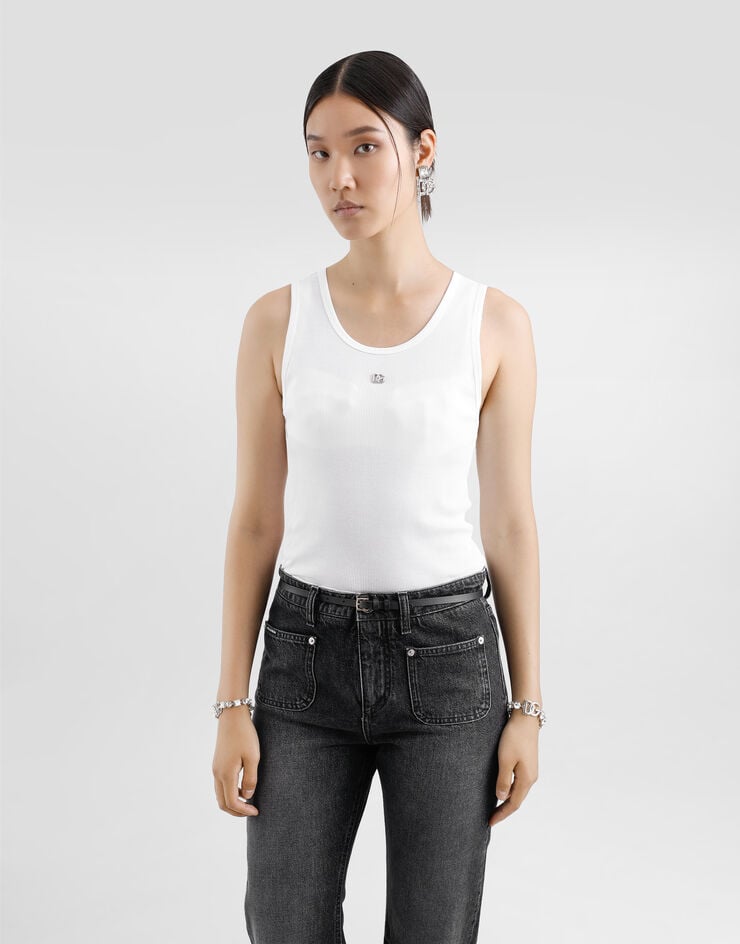 Dolce & Gabbana Camiseta Sin Mangas De Punto Acanalado Con Pin Logotipo DG