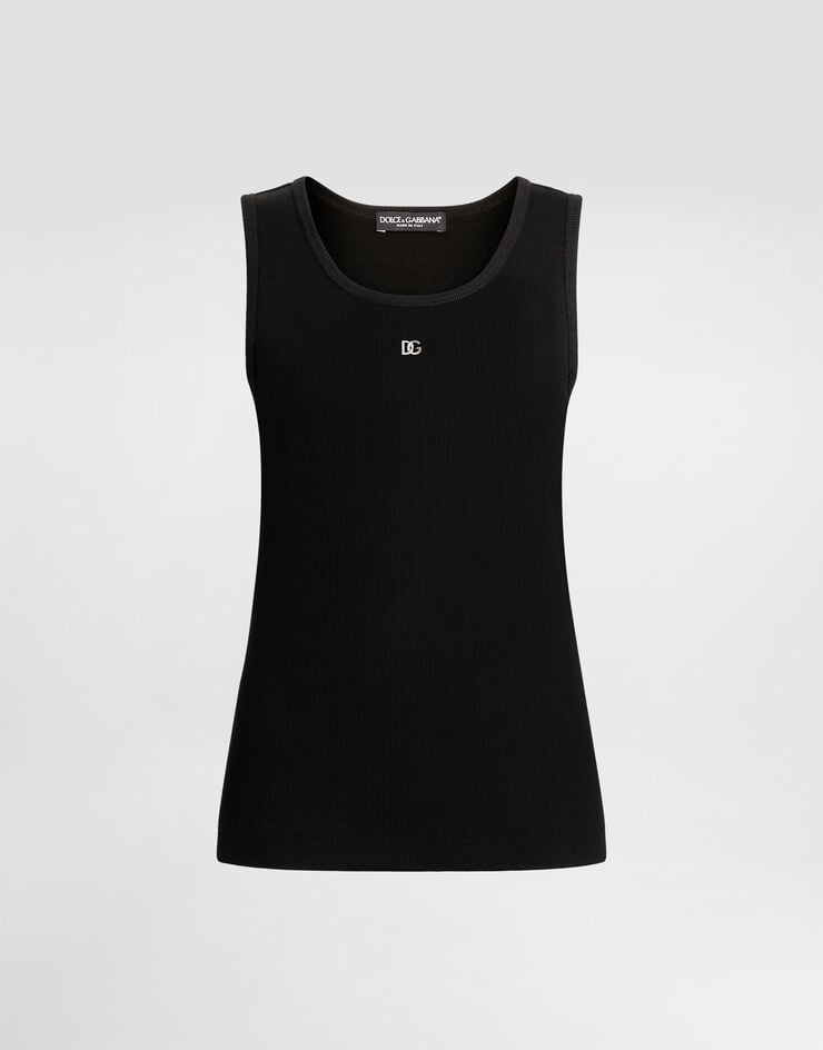 Dolce & Gabbana Camiseta sin mangas de punto acanalado con pin logotipo DG