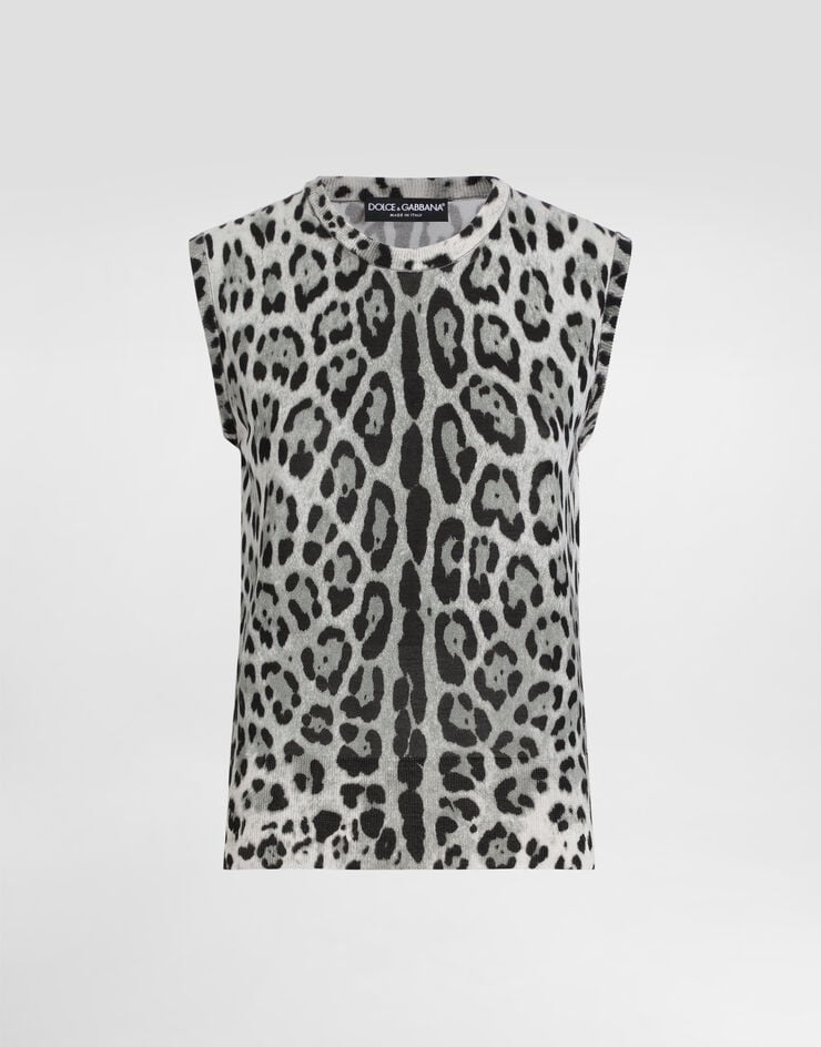 Dolce & Gabbana Camiseta sin mangas de seda estampado leopardo