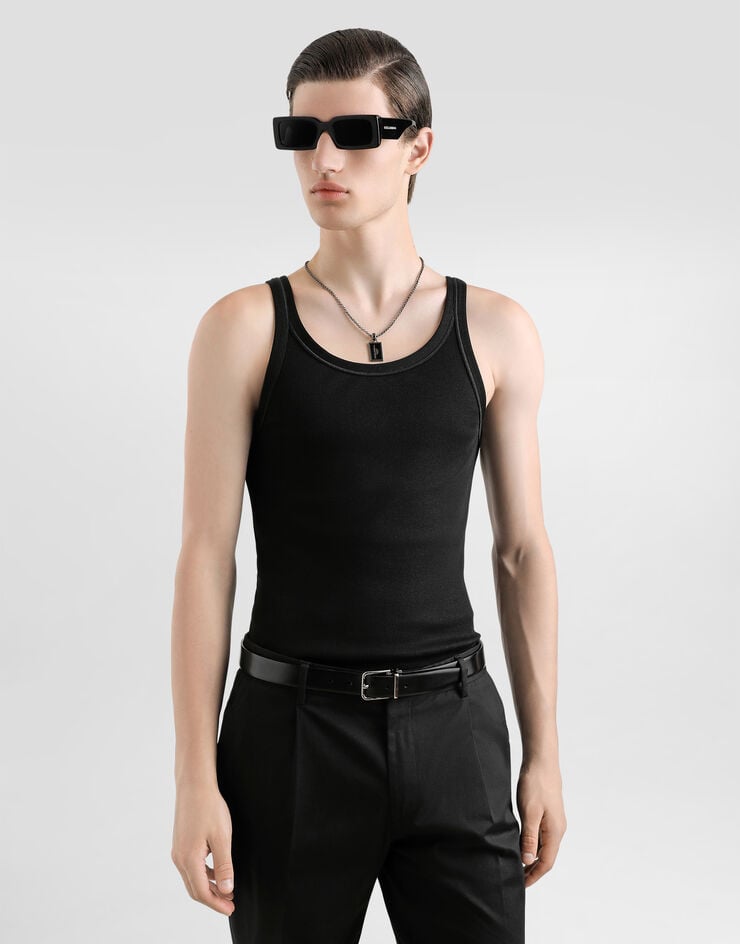 Dolce & Gabbana Camiseta Sin Mangas Slim Acanalada Con Placa