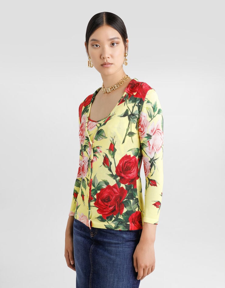 Dolce & Gabbana Cárdigan De Punto De Seda Con Estampado Bouquet