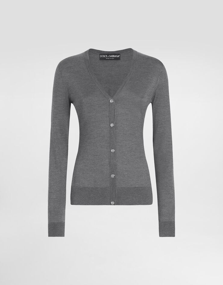 Dolce & Gabbana Cárdigan de seda con cuello de pico y logotipo DG bordado