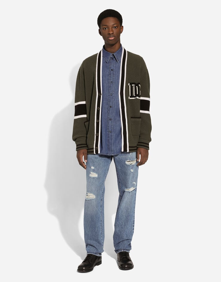 Dolce & Gabbana Cárdigan En Punto Inglés Acanalado De Lana Con Parche De Logotipo DG