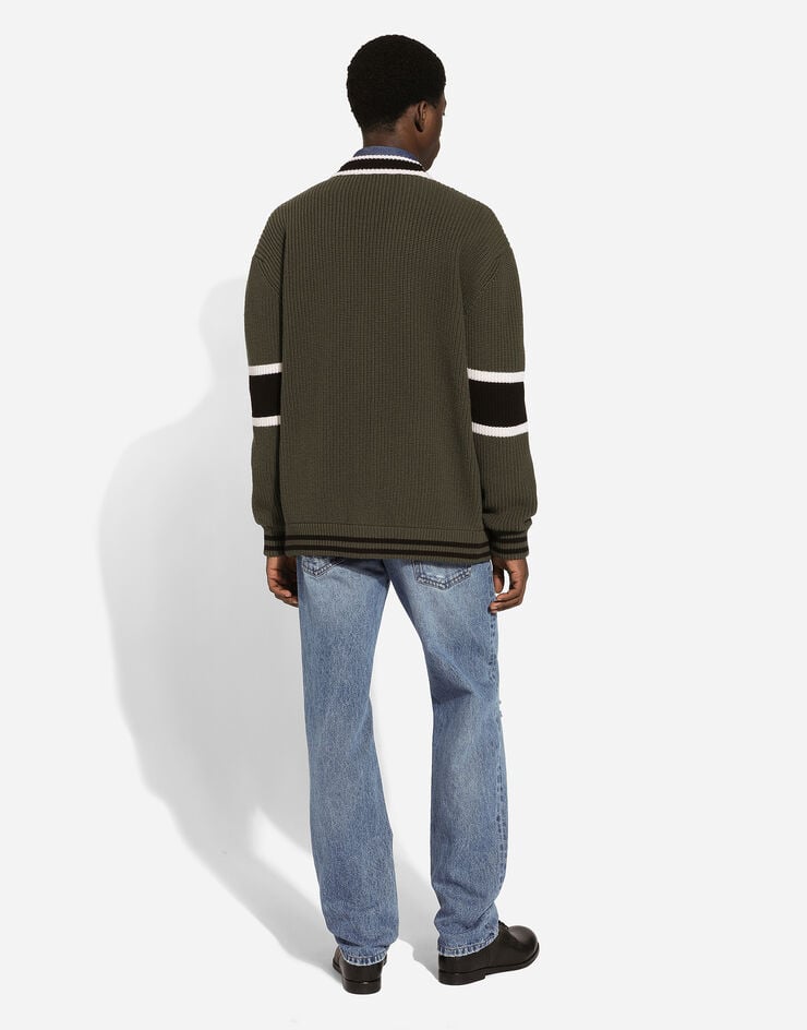 Dolce & Gabbana Cárdigan En Punto Inglés Acanalado De Lana Con Parche De Logotipo DG