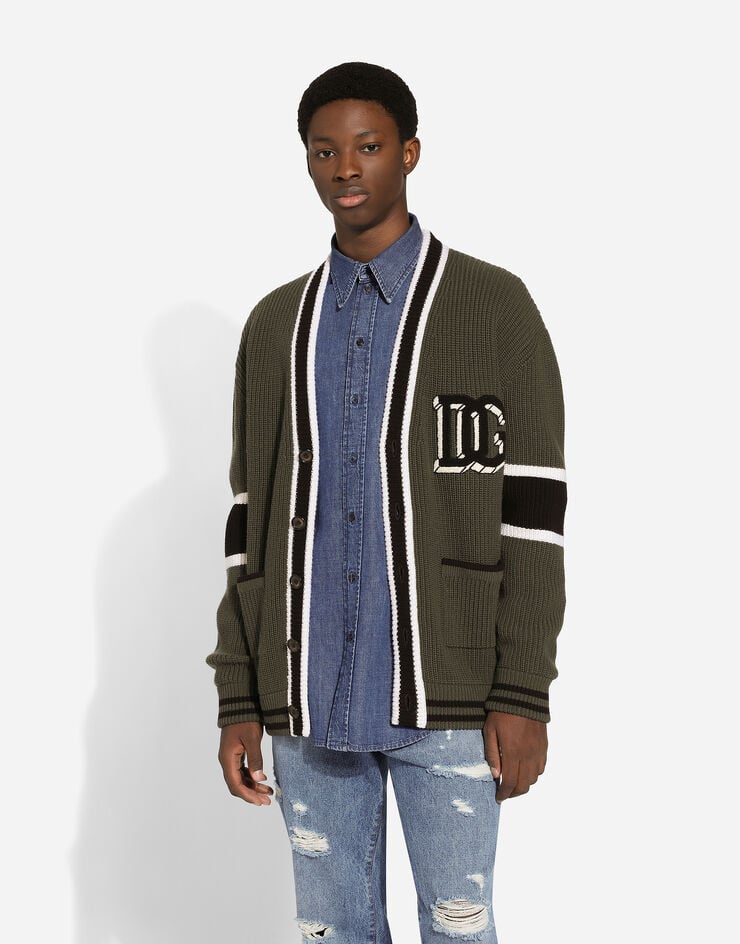 Dolce & Gabbana Cárdigan En Punto Inglés Acanalado De Lana Con Parche De Logotipo DG