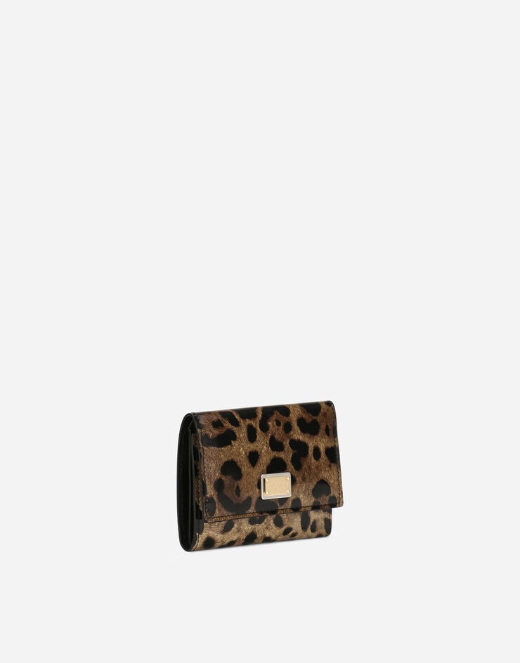 Dolce & Gabbana Cartera En Piel De Becerro Brillante Con Estampado De Leopardo