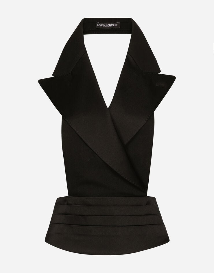Dolce & Gabbana Chaleco de botonadura doble en raso de seda con escote en la espalda
