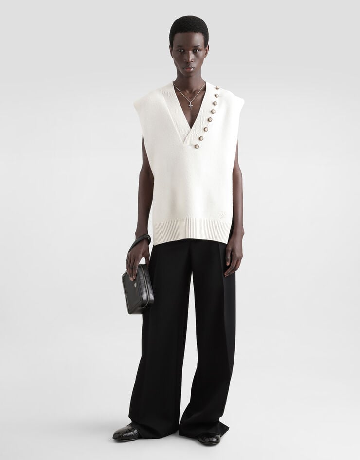 Dolce & Gabbana Chaleco De Lana Con Cuello De Pico Botones Joya Y DG Bordado