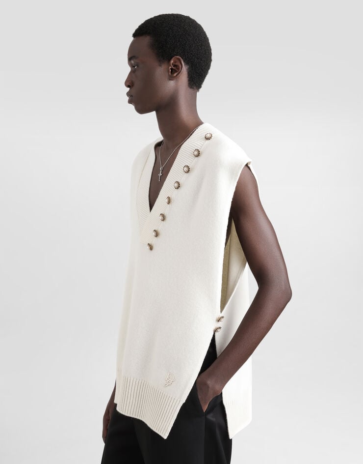 Dolce & Gabbana Chaleco De Lana Con Cuello De Pico Botones Joya Y DG Bordado