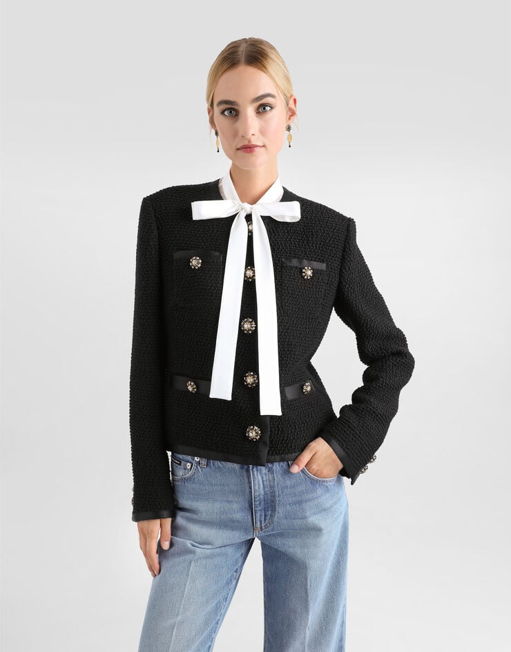 Dolce & Gabbana Chaqueta Corta De Tweed Bouclé Con Botonadura Recta De Botones Joya