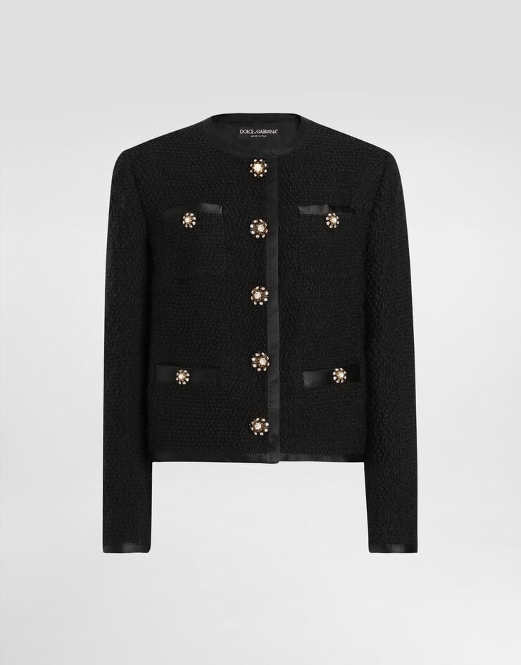 Dolce & Gabbana Chaqueta corta de tweed bouclé con botonadura recta de botones joya