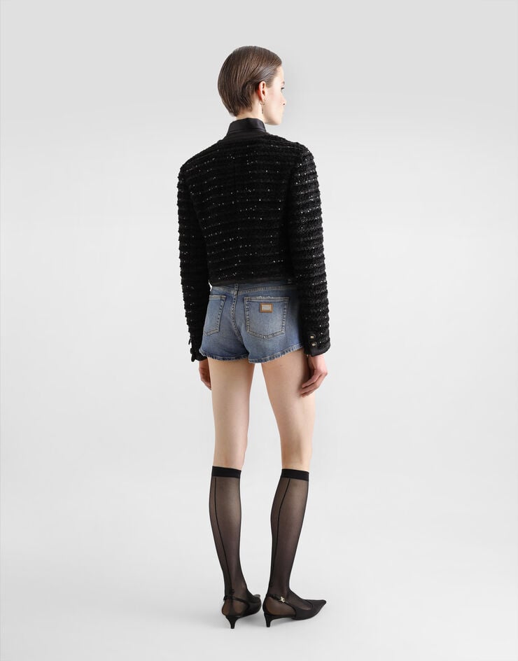 Dolce & Gabbana Chaqueta Corta De Tweed Con Botonadura Recta Y Bordado De Microlentejuelas