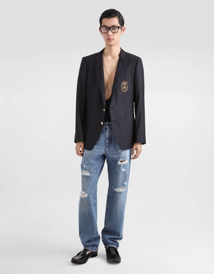 Dolce & Gabbana Chaqueta De Lana Y Seda Con Botonadura Sencilla Y Parche