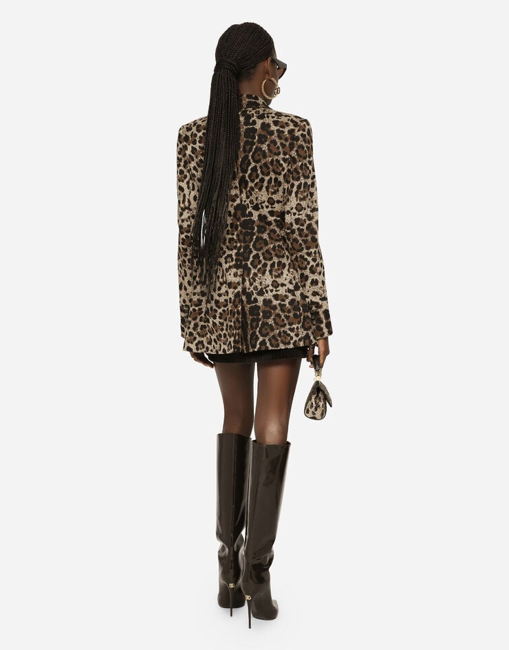 Dolce & Gabbana Chaqueta Turlington De Botonadura Doble En Jacquard De Lana Con Motivo De Leopardo