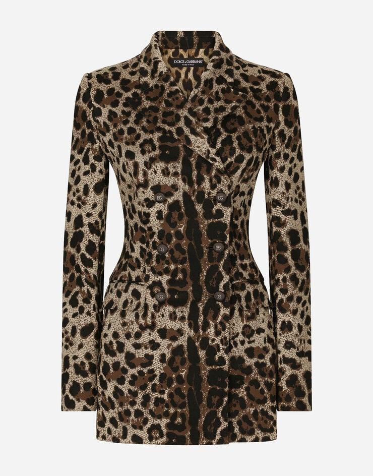 Dolce & Gabbana Chaqueta Turlington de botonadura doble en jacquard de lana con motivo de leopardo