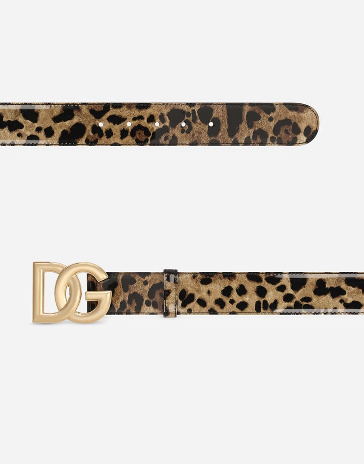 Dolce & Gabbana Cinturón En Piel De Becerro Brillante Con Estampado De Leopardo Con Logotipo DG