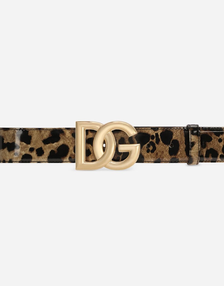 Dolce & Gabbana Cinturón En Piel De Becerro Brillante Con Estampado De Leopardo Con Logotipo DG