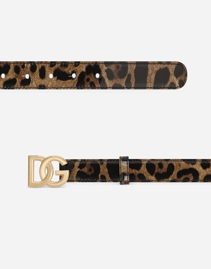 Dolce & Gabbana Cinturón En Piel De Becerro Brillante Con Estampado De Leopardo Con Logotipo DG