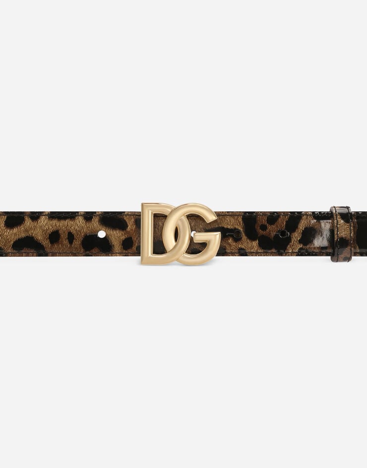 Dolce & Gabbana Cinturón En Piel De Becerro Brillante Con Estampado De Leopardo Con Logotipo DG