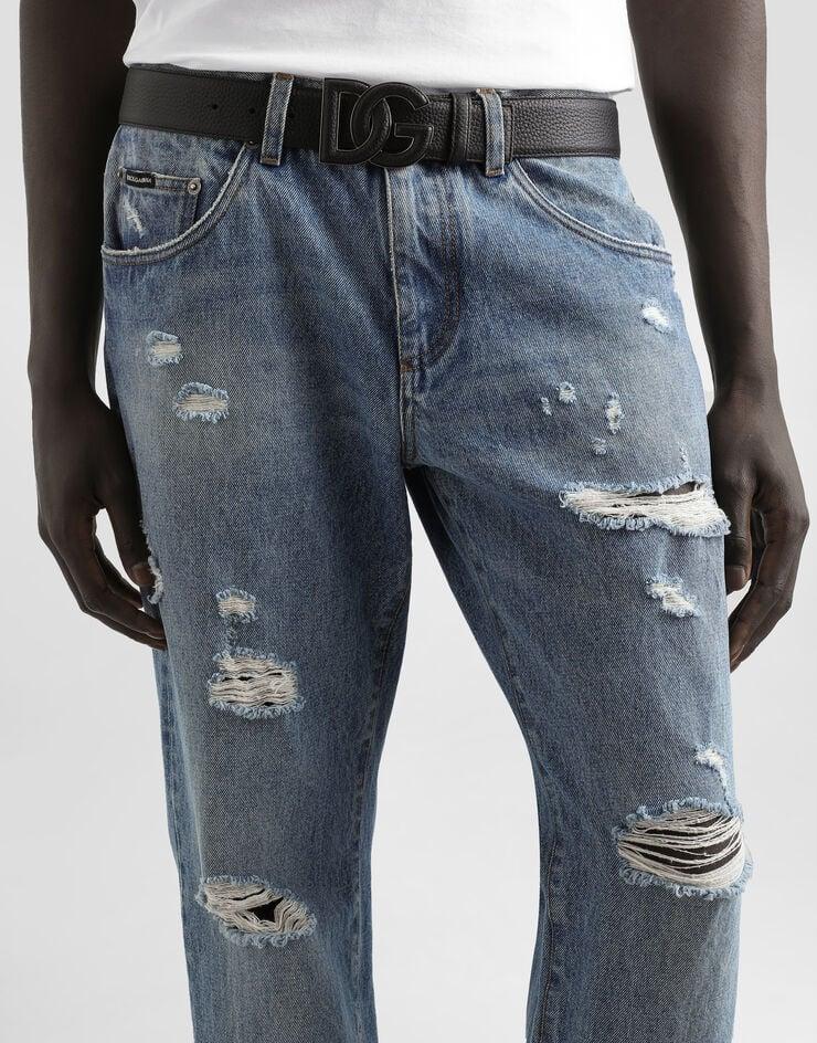 Dolce & Gabbana Cinturón En Piel De Becerro Con Estampado De Ciervo