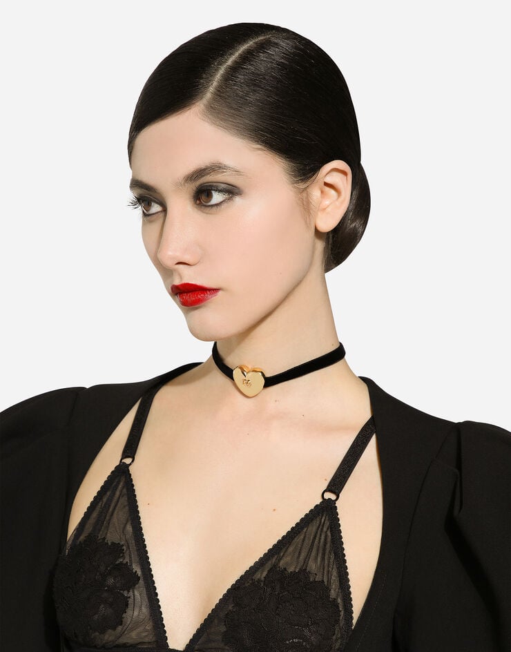 Dolce & Gabbana Collar Con Cinta De Terciopelo Y Corazón Con Logotipo DG