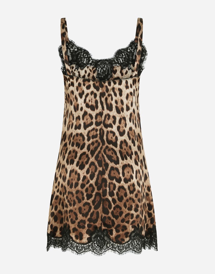Dolce & Gabbana Combinación De Lencería En Raso Con Estampado De Leopardo Y Encaje