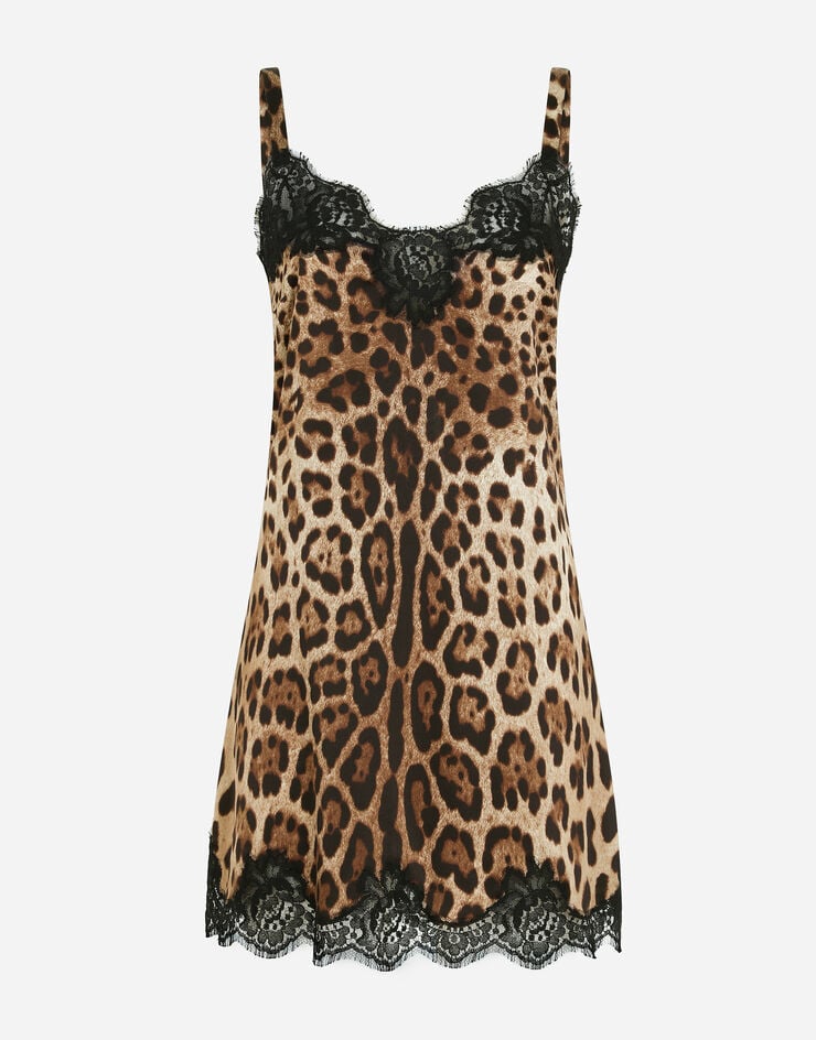 Dolce & Gabbana Combinación De Lencería En Raso Con Estampado De Leopardo Y Encaje
