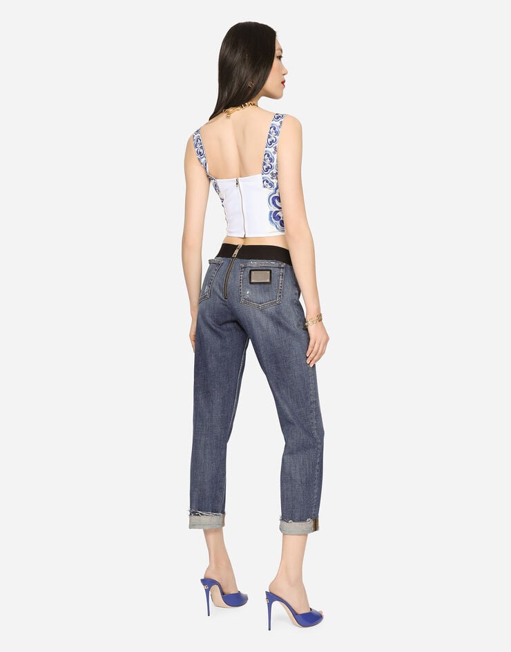 Dolce & Gabbana Corsé De Charmeuse Con Estampado De Mayólica