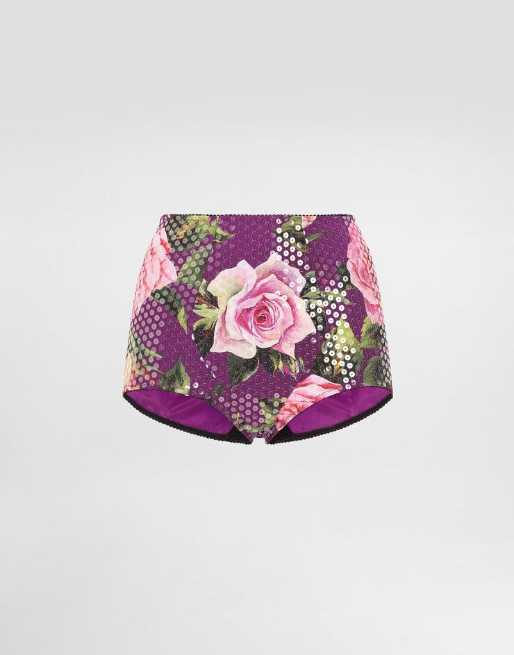 Dolce & Gabbana Culotte de cady bordado de lentejuelas con estampado de rosas