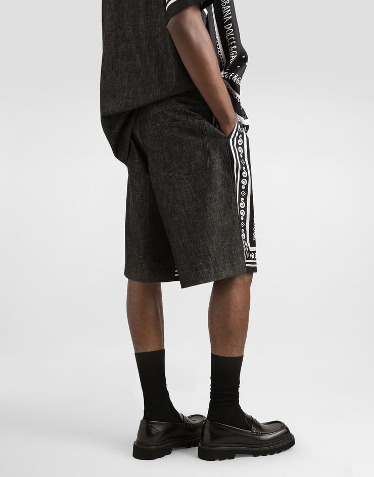 Dolce & Gabbana Bermudas De Denim Y Seda Estampada