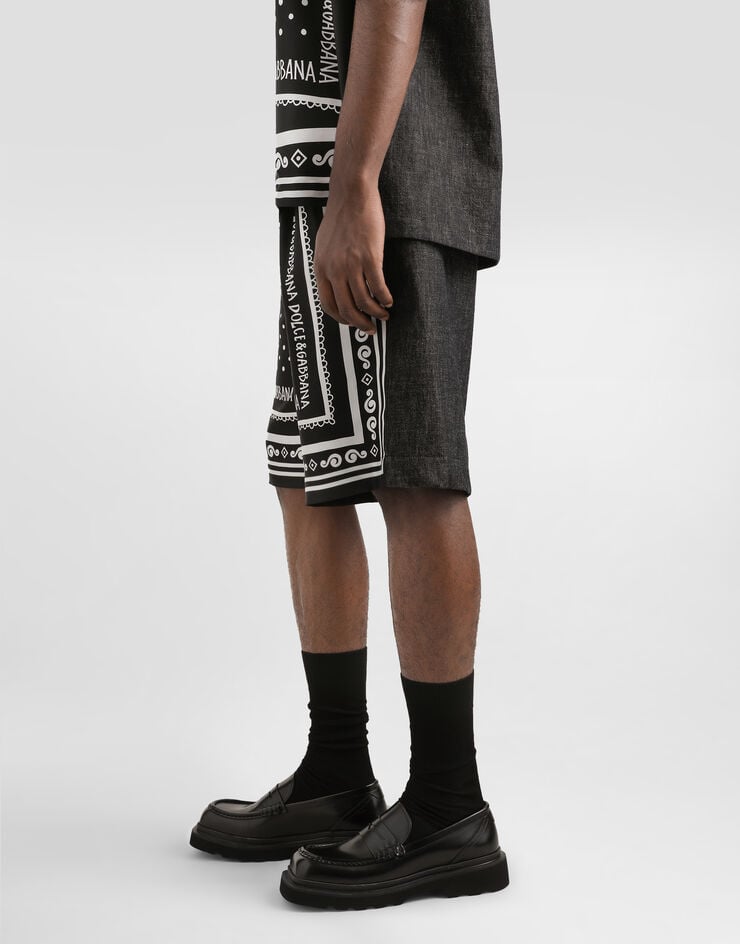 Dolce & Gabbana Bermudas De Denim Y Seda Estampada