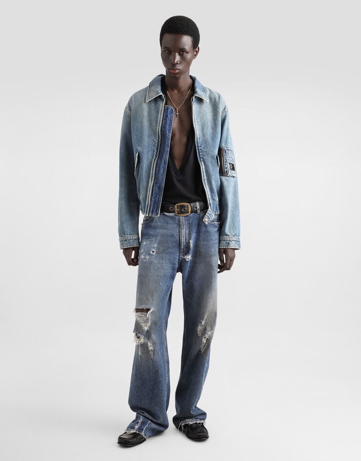 Dolce & Gabbana Bómber Vaquera De Algodón Con Placa