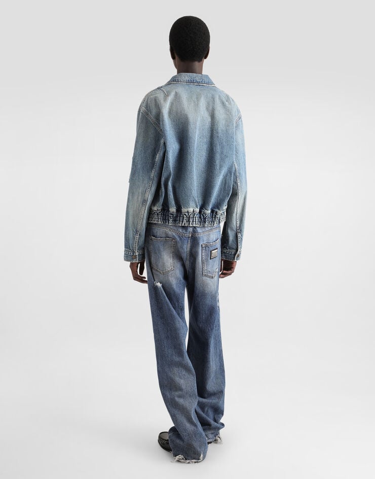 Dolce & Gabbana Bómber Vaquera De Algodón Con Placa