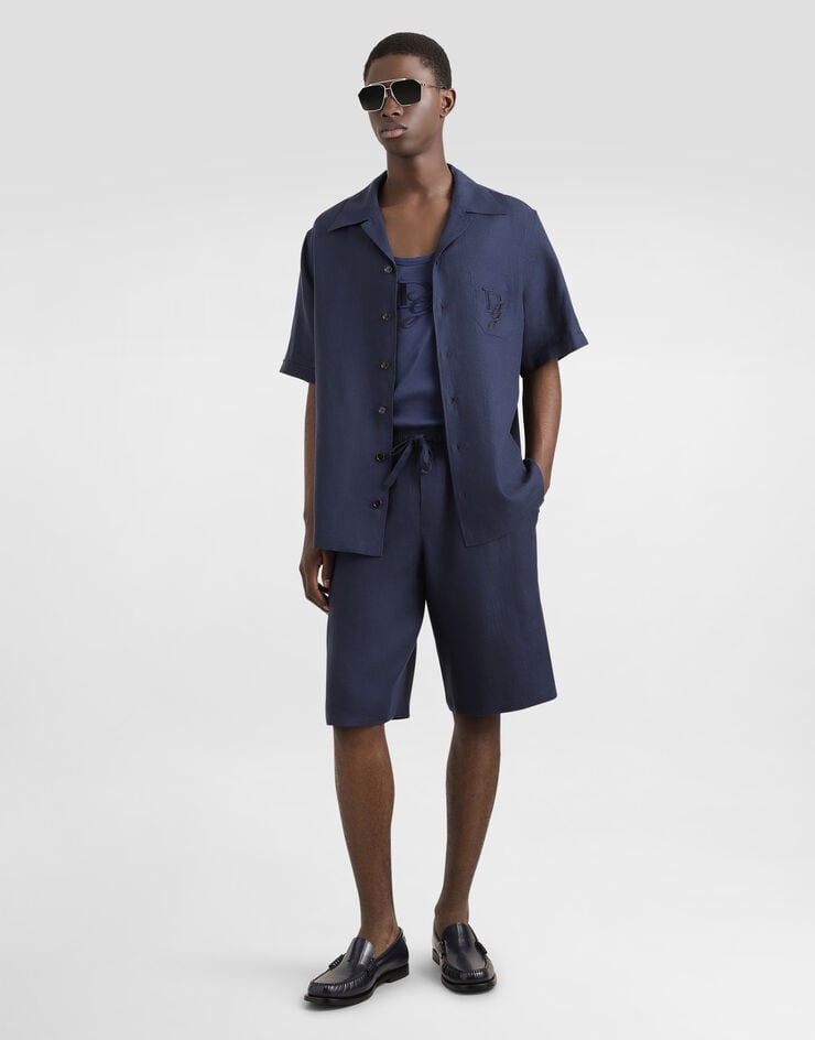 Dolce & Gabbana Camisa De Lino Con Logotipo Bordado