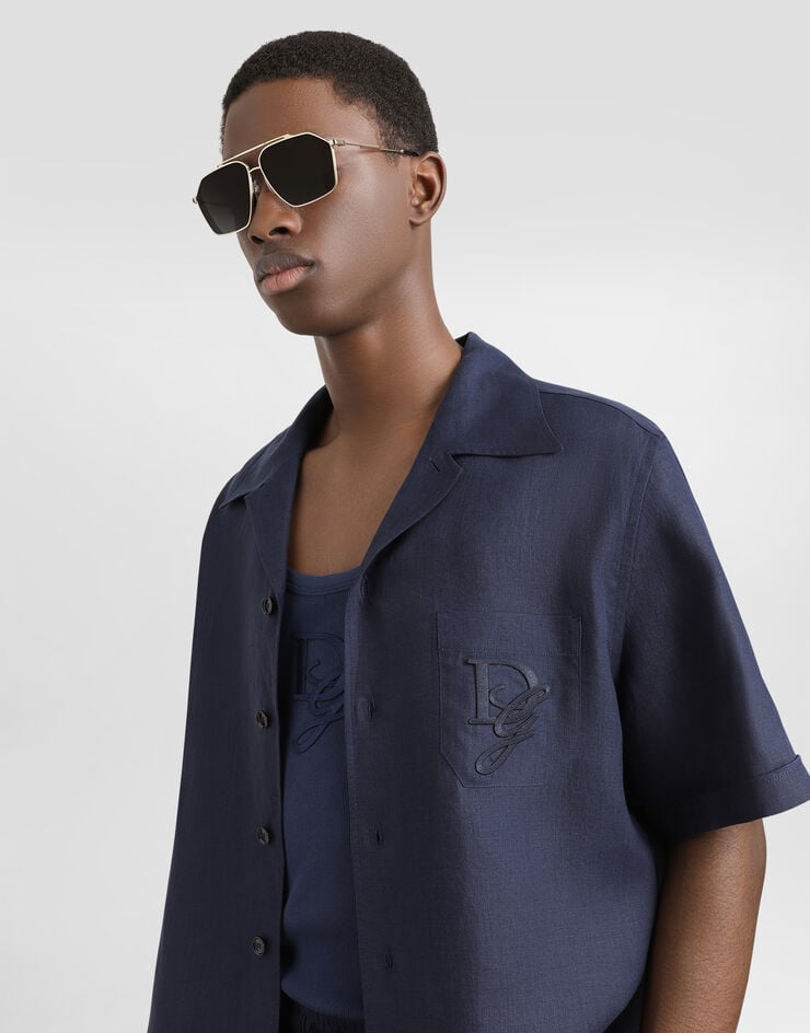 Dolce & Gabbana Camisa De Lino Con Logotipo Bordado