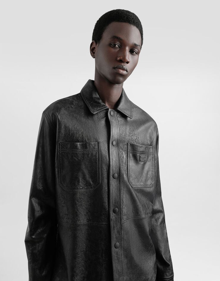 Dolce & Gabbana Camisa De Piel Con Placa Y Logotipo