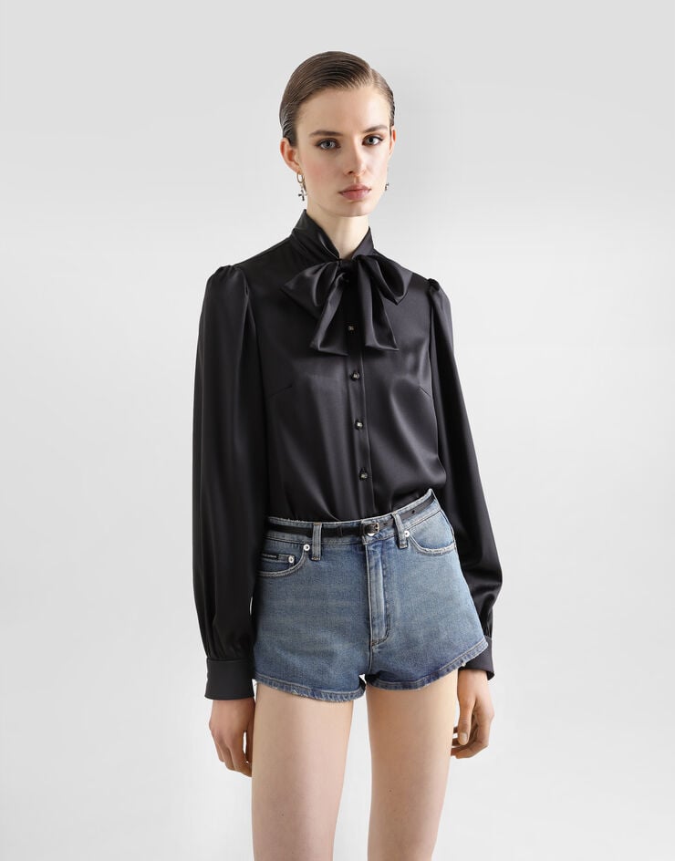 Dolce & Gabbana Camisa De Raso Con Lazo Al Cuello