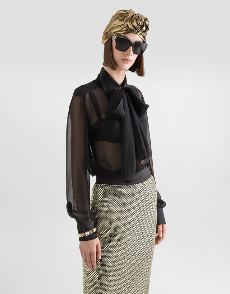 Dolce & Gabbana Camisa En Chifón De Seda Con Lazo