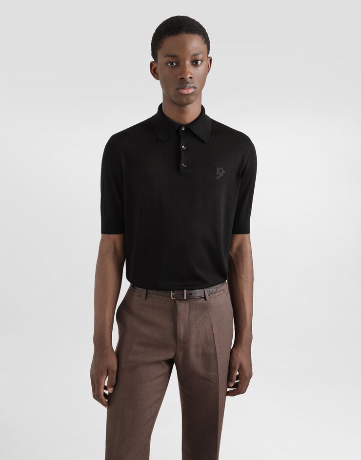 Dolce & Gabbana Polo De Seda Con Logotipo Bordado