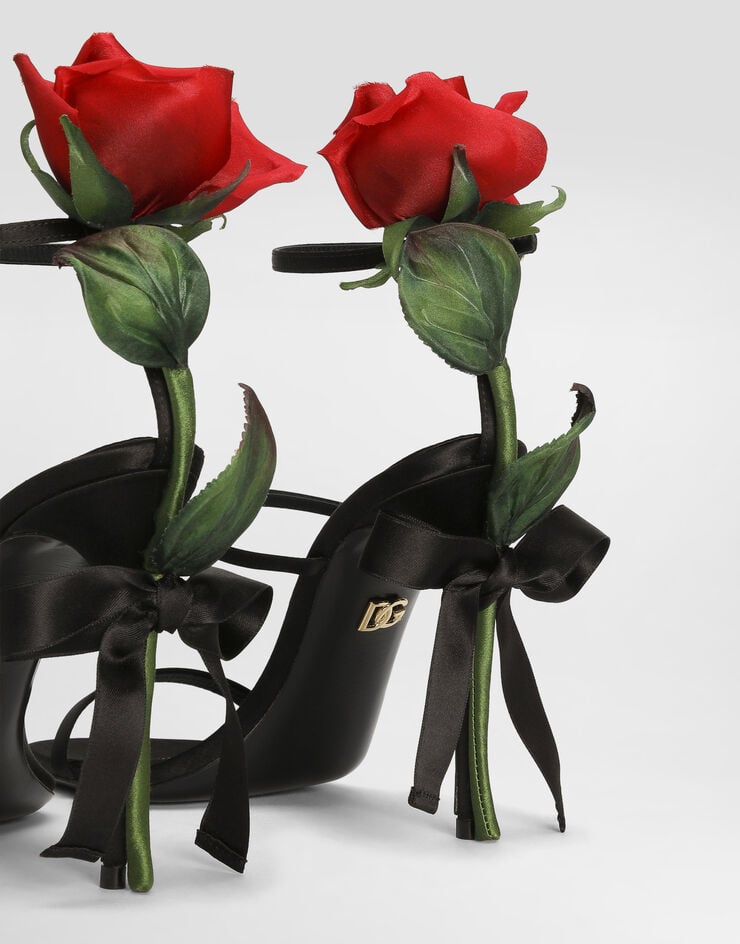 Dolce & Gabbana Sandalia De Raso Con Bordado Rosa