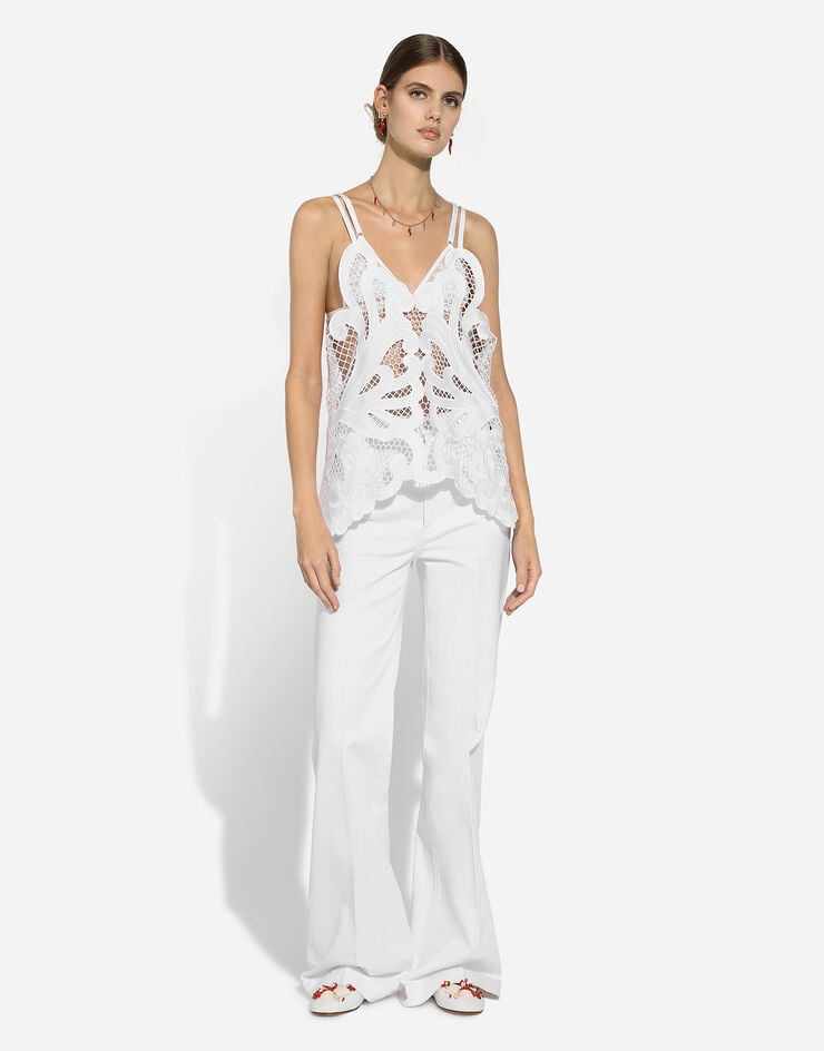Dolce & Gabbana Top De Algodón Con Bordado Cut-out