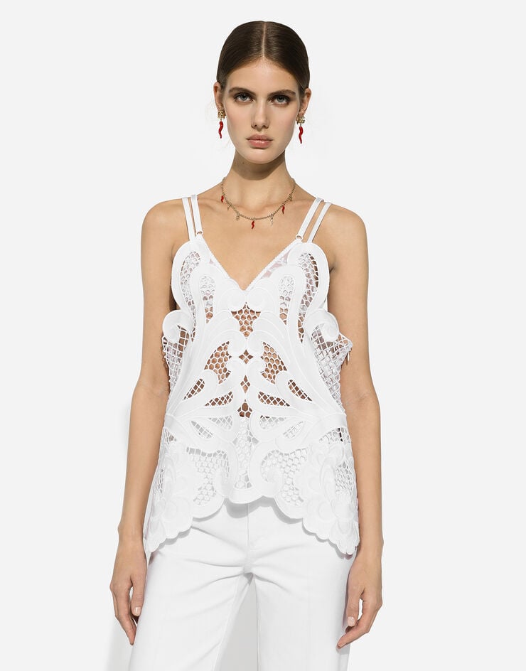 Dolce & Gabbana Top De Algodón Con Bordado Cut-out