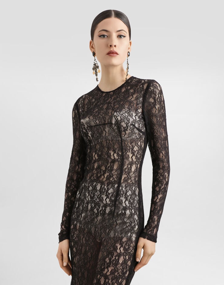 Dolce & Gabbana Vestido Longuette De Encaje Floral