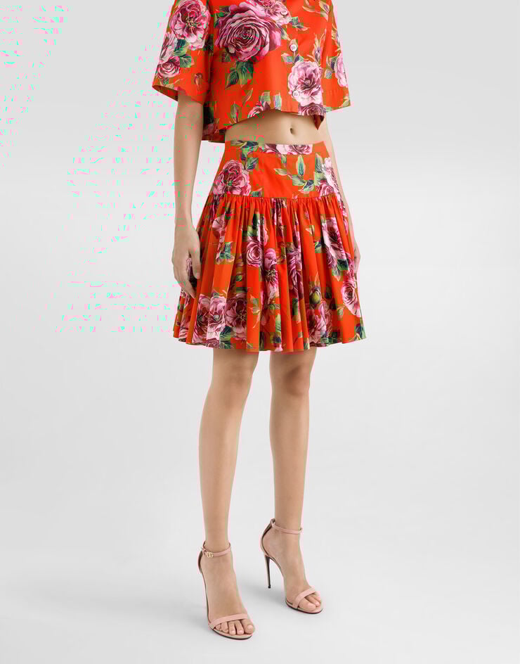 Dolce & Gabbana Falda Corta De Algodón Con Estampado Rosa Antica