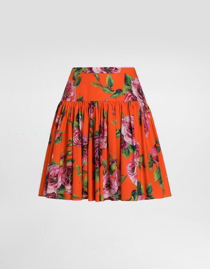 Dolce & Gabbana Falda Corta De Algodón Con Estampado Rosa Antica